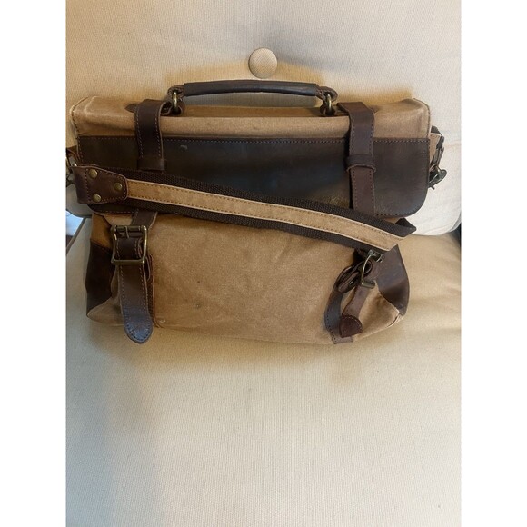 Handmade Waxed Canvas with Leather Briefcase Messenger Bag - Khaki